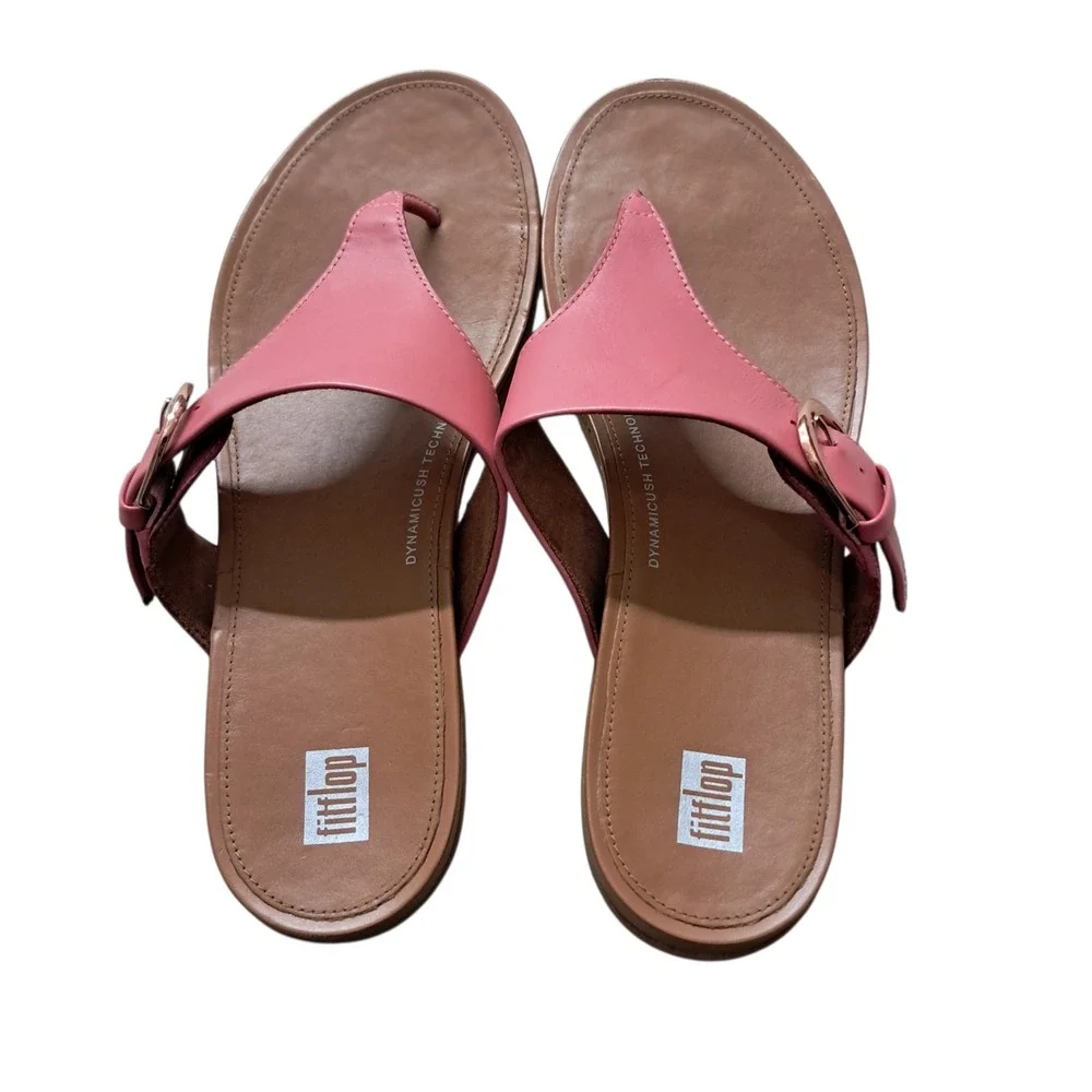 FitFlop Sandals Womens 10 Pink Gracie Buckle Leather Thong Summer Flats